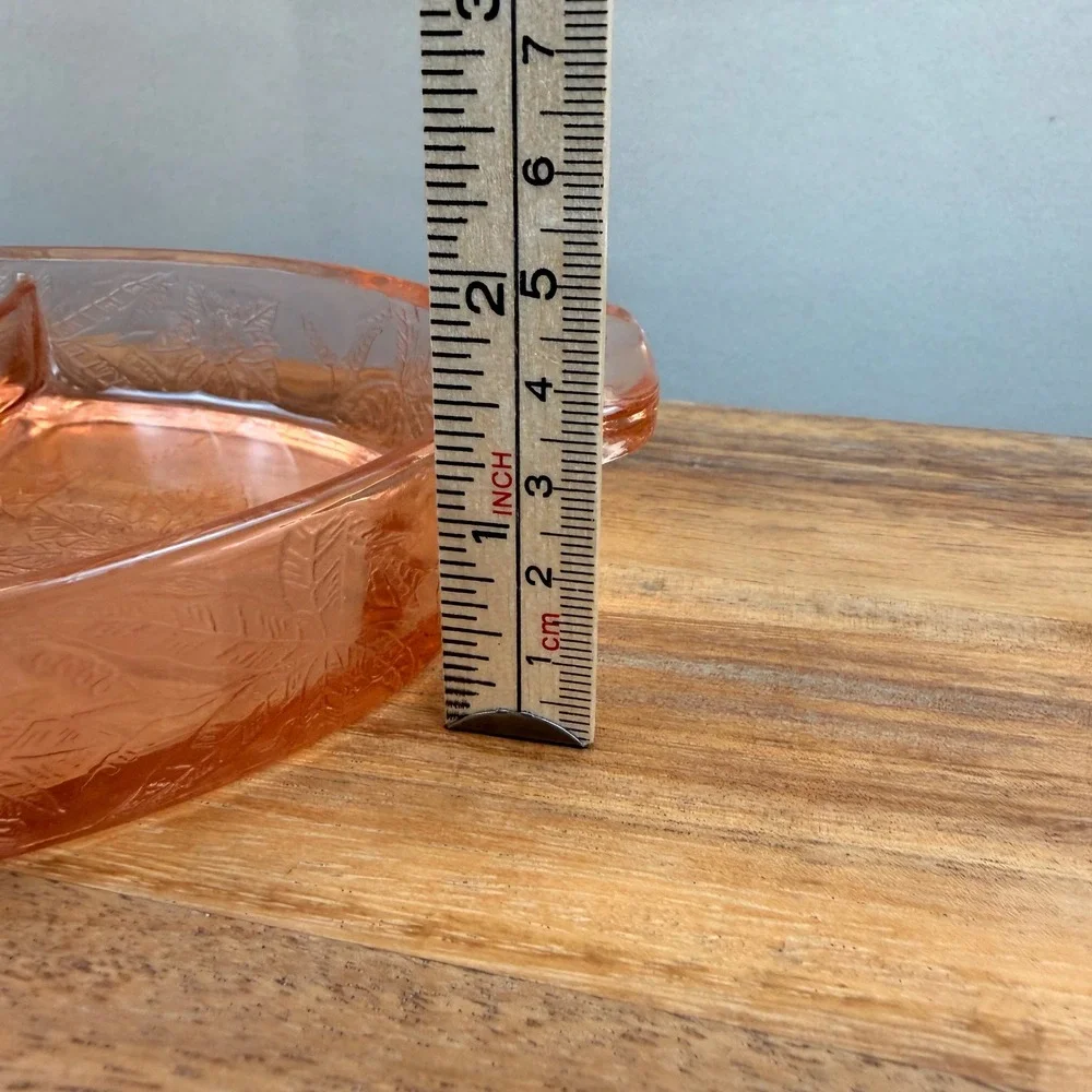 Jeannette Glass Pink Depression Glass Poinsettia Divided Relish Dish Oval Handle